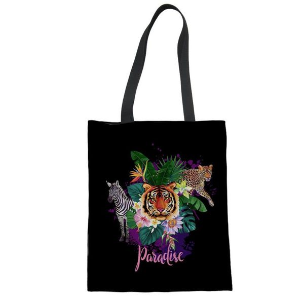 

shopping bags customized image canvas handbag fashion shoulder bag teenager girls vintage tiger print ladies beach hand