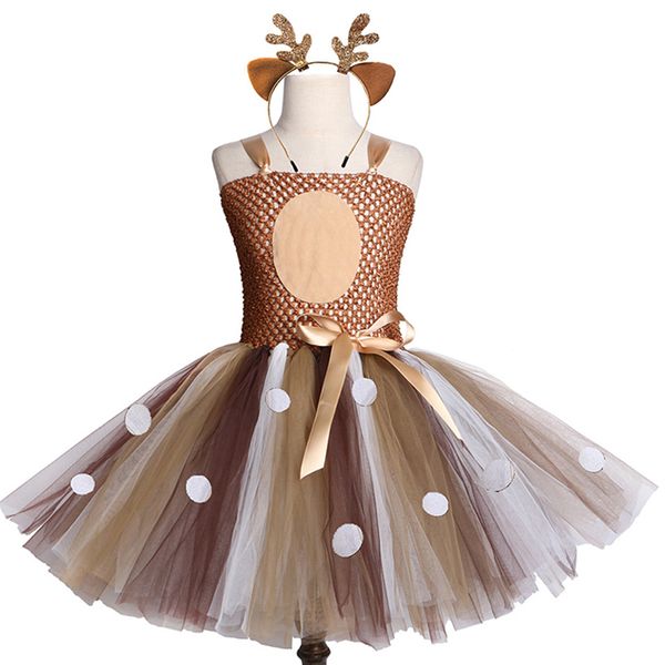 Cervos marrons meninas tutu dress halloween traje de Natal crianças para festa de aniversário roupas crianças 210429