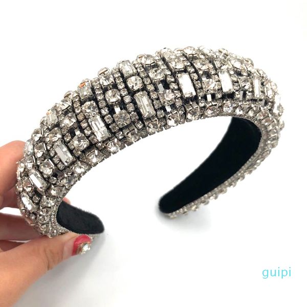 

2020 baroque glass crystal hair band big rectangle diamond fashion designer hair ornament rhinestones women headband, Silver