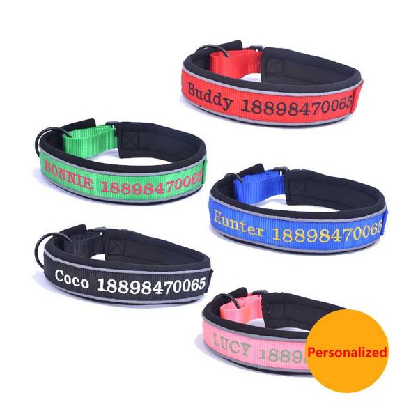 

dog collars & leashes collar personalized custom tag embroidered puppy cat nameplate adjustable for small medium large dogs pug