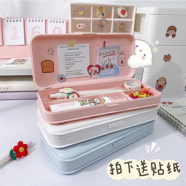 

pencil cases cartoon double-layer stationery box plastic primary school girl children storage office supplie