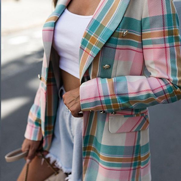 

women's suits & blazers fashion autumn women plaid and jackets work office lady suit slim double breasted business female blazer coat, White;black