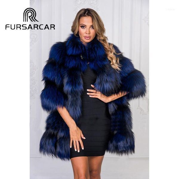 

2021 winter real fur coats women with collar 70 cm mid-long luxury natural silver female jacket1, Black
