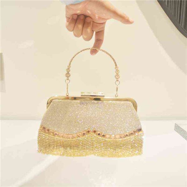 

nxy evening bags women purses and handbags luxury designer clutch 2022 new rhinestone banquet gold party purse chain shoulder 220210
