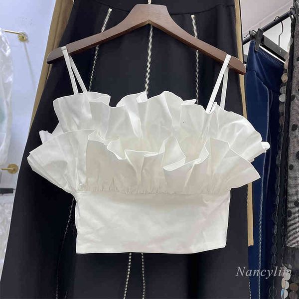 

camis ruffled camisole woman summer sling shirt wrapped chest girls ladies crop white black nancylim