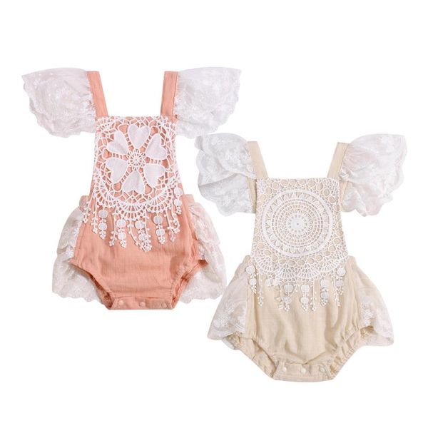 

jumpsuits baby girls summer clothing infant casual lace flower romper fashion strap sleeveless backless outfit, Blue