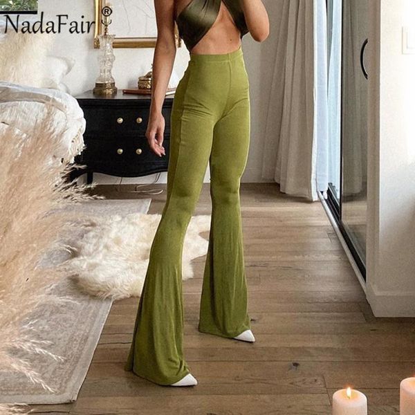 

nadafair 2021 pants vintage high waist skinny club outfit party flare women trousers women's & capris, Black;white