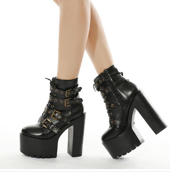 

boots women ankle short booties shoes woman platform lace-up autumn warm shoe chaussures femme zapatos mujer sapato k0072, Black