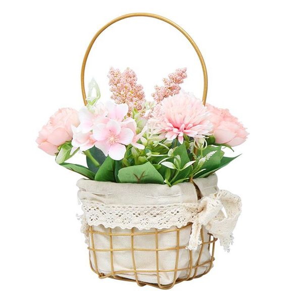 

1pc artificial flower basket realistic flowers basket ornament for home shop