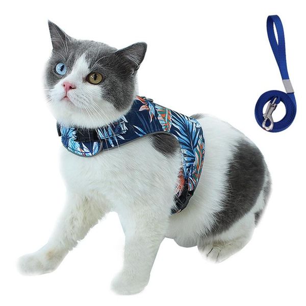 

cat collars & leads harness and leash set soft mesh holster style adjustable reflective breathable printed vest for cats kitten kitty