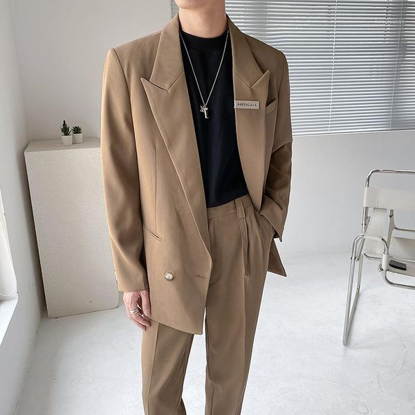 

men's suits & blazers mens sets blazer pant men vintage casual loose office dress jacket trousers male wedding pants, White;black