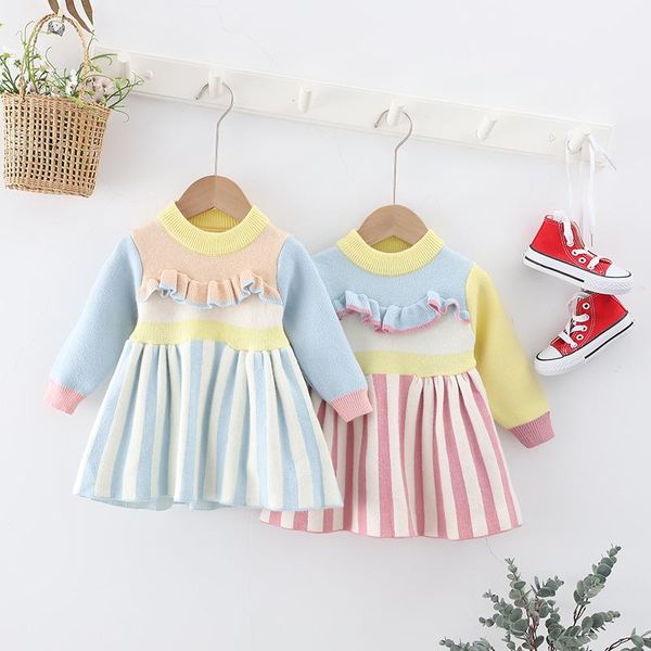 

girl's dresses long sleeve sweater dress autumn winter girls princess baby girl clothes sweet tutu party christmas little, Red;yellow