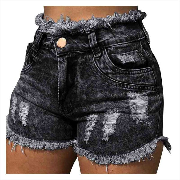 

summer fashion high-waist denim burrs womens shorts holes bull-puncher knickers casual jean, White;black