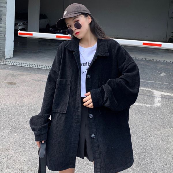 

2021 new korean women's lapel loose multi-function, unified color, retro fashion, simple buttons, leisure, autumn and winter 97nd, Black;white