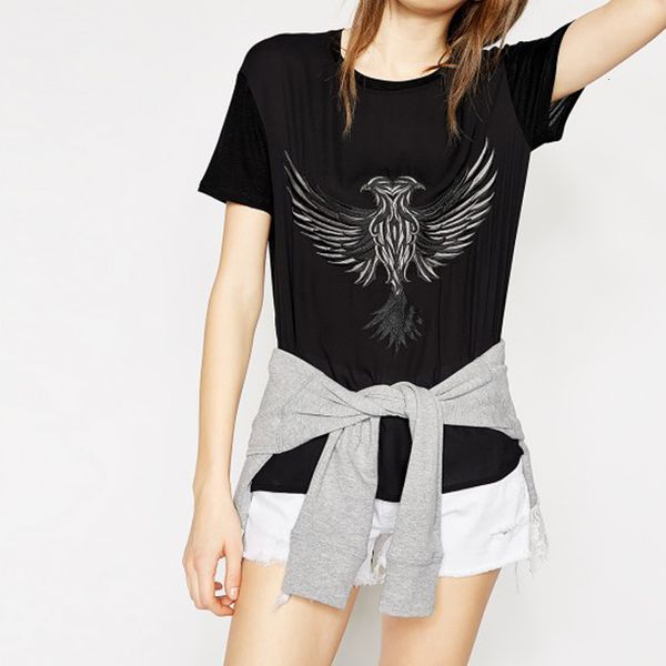 

100% cotton fahiosn ins eagle embroidery women t-shirt series ouba, White