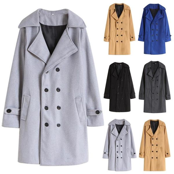 

men's trench coats formal double pockets mens winter autumn thick warm coat long jacket smart work outwear overcoat, Tan;black
