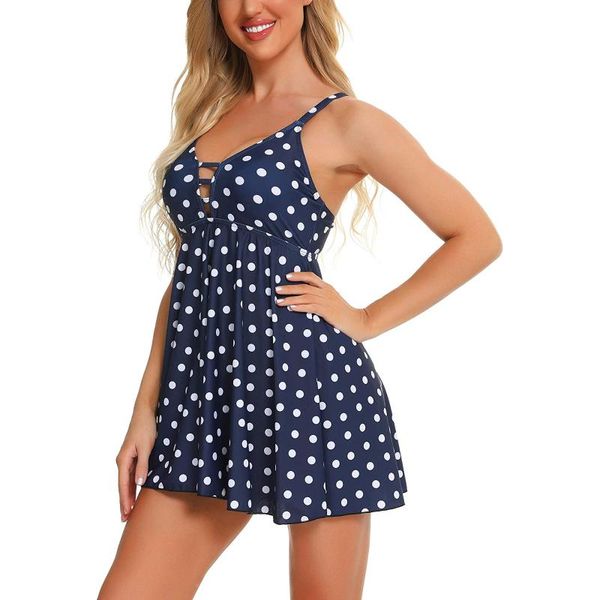 

women's swimwear plus size 2021 retro print skirt women push-up padded one piece swimsuit shorts monokini bathing suit dress beachwear, White;black