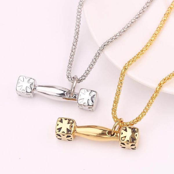 

pendant necklaces hip-hop fitness gym dumbbell fashion necklace man women sports bodybuilding charm gold long chain exercise jewelry gift, Silver