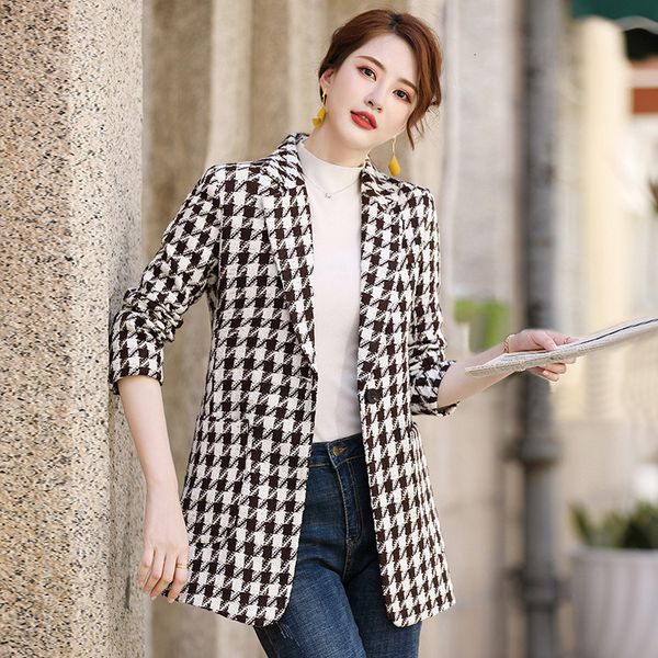 

women's luxury jacket suit coat autumn and winter 2021 formal check profsional dr's fashion temperament small suit, Black;brown