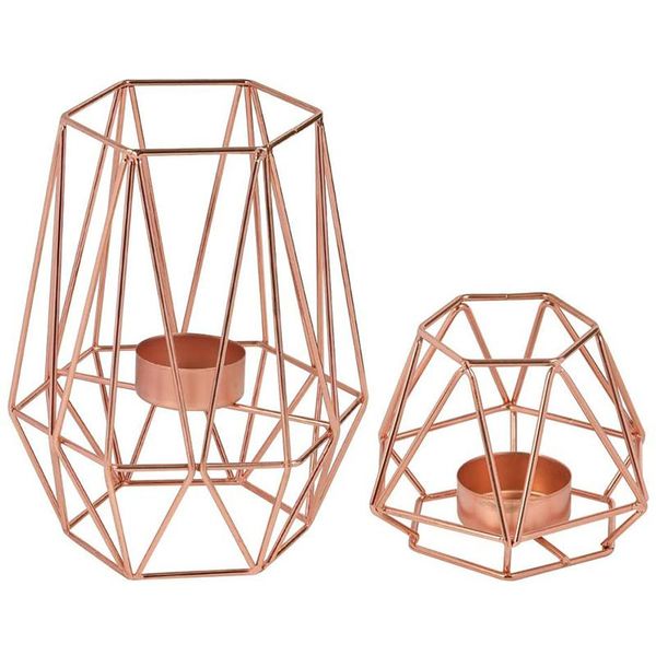 

candle holders tealight holders, 2 pack rose gold geometric for living room, tables decor