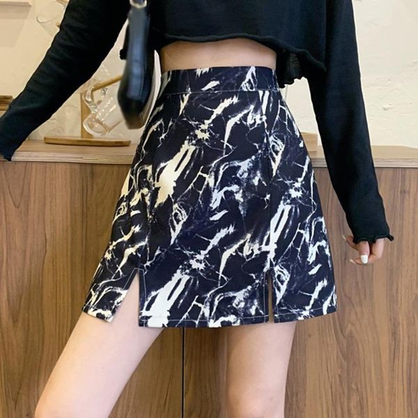 

skirts women retro high waist korean fashion oil painting short skirt summer ladies clothes, Black