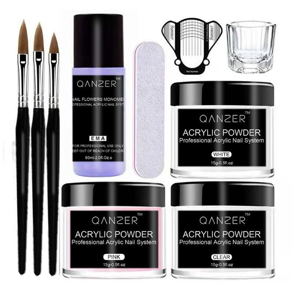 

nail art kits acrylic powder gel polish set crystal kit liquid with brush file nails decoration extension manicure tools