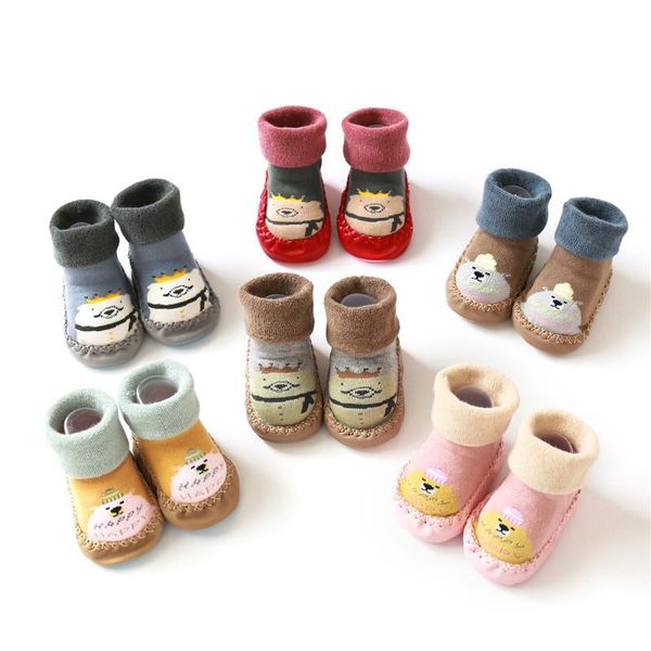 

first walkers autumn and winter baby floor socks terry thickened non-slip leather sole toddler footwear for boys girls 0-3 year