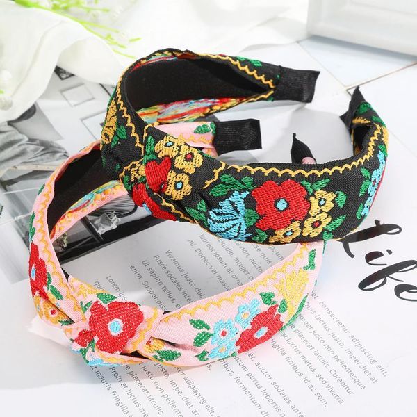 

retro knot embroidery weaving headband flower print fashion lace head bezel hairbands for women girls hair hoop accessories1