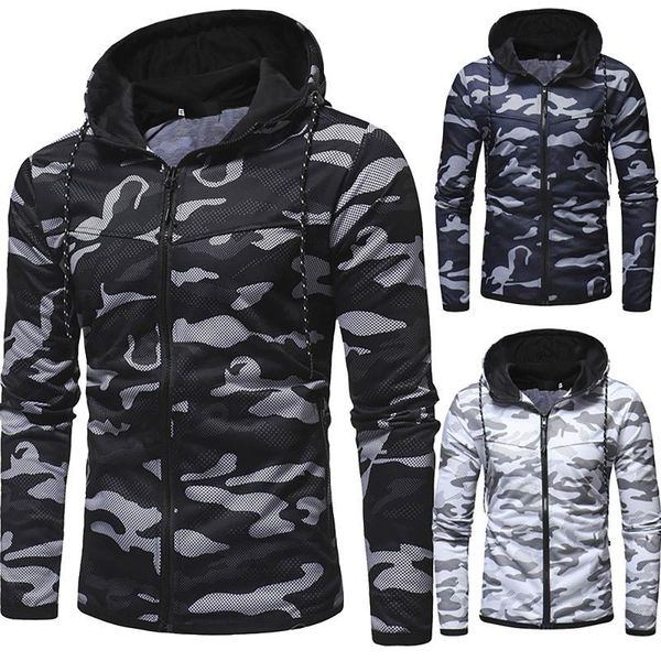 

men's hoodies & sweatshirts fashion harajuku casual camouflage sports sweatshirt long sleeve zipper hooded jackets coat male sudaderas#, Black