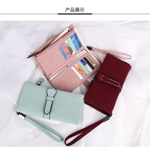 

wallets fashion ladies long wallet simple luxury solid color pu mobile phone coin purse multi card position large capacity clutch, Red;black