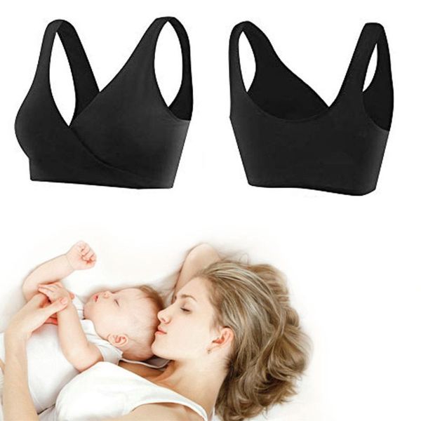 

maternity intimates women sleeping seamless pull up sports solid nursing removable inserts cotton blend underwear comfortable bras, White