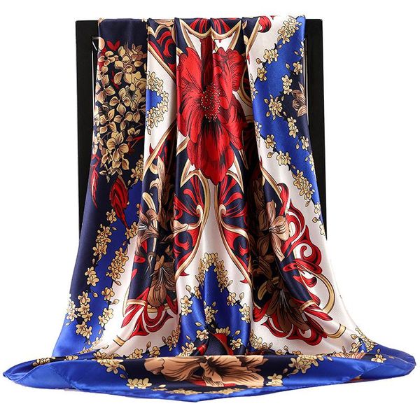 

scarves 2021 90x90cm beach handkerchief fashion sunscreen shawls summer print silk female dustproof square kerchief, Blue;gray