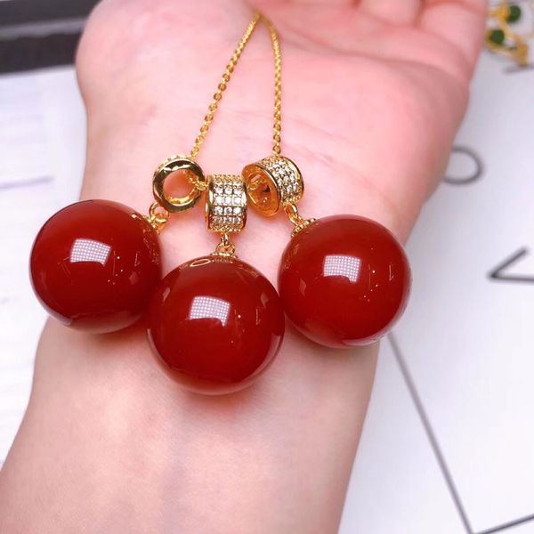 

pendant natural baoshan south pendant ice red agate round bead pendant with ruddy color, White