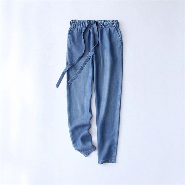 

2021 new summer slim denim pencil pants casual vintage high waist womens new jeans long pants loose plus size 6xl/7xl maxi blue