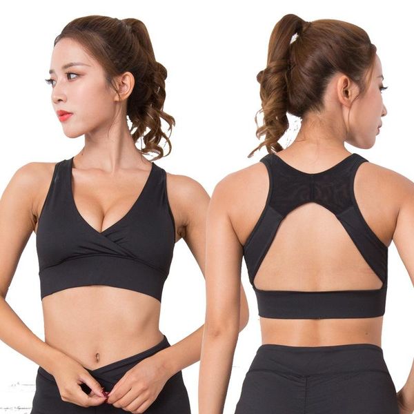 

gym clothing deep-v neck yoga bra women high support dance jogger sports bras removable pads fitness athletic underwear, White;black