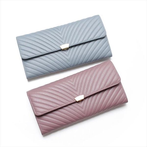 

cow leather clutch women genuine purse brand casual wallet large female wallets v striped, Red;black