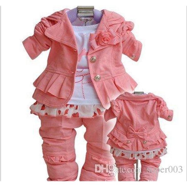 

clothing sets toddlers' autumn 3pcs set outerwear+t-shirt+pants/pink girls' cf/ kids clothes/baby suits/baby clothes/babywear s7mb, White