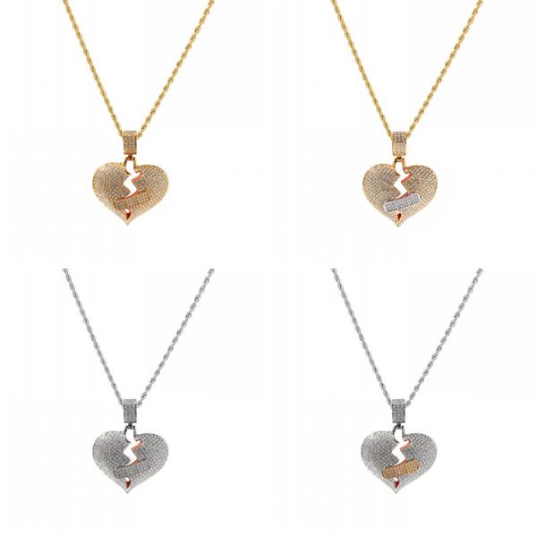 

mens hip hop pendant necklace iced out heart pendant necklace fashion broken heart bandage necklace jewelry 297 n2, Silver