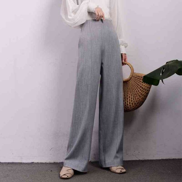 

spring and summer high-waist wide-leg pants women loose straight casual trousers floor drag simple temperament 210429, Blue