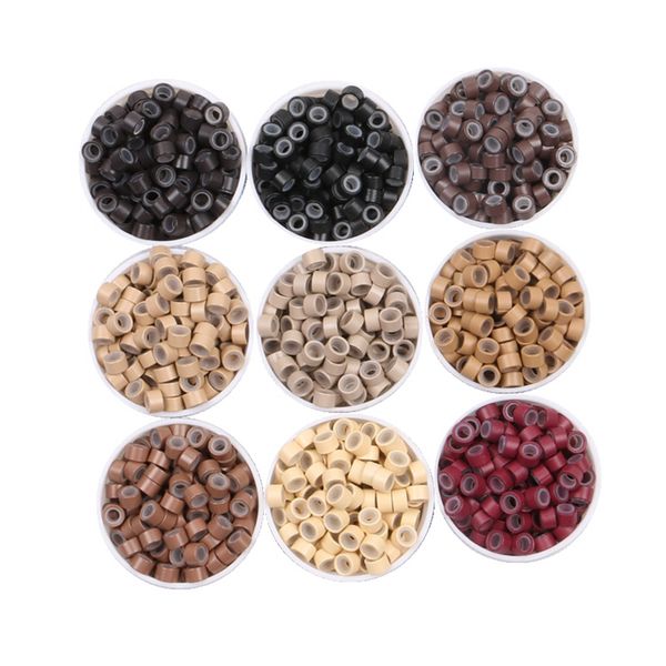 

1000pcs/bottle aluminum micro beads silicone micro ring links for i tip weft hair extensions 5.0 5.5mm, Black