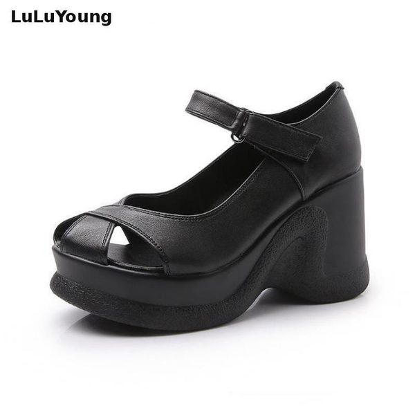 

women shoes high heel platform wedges valentine genuine leather dress, Black
