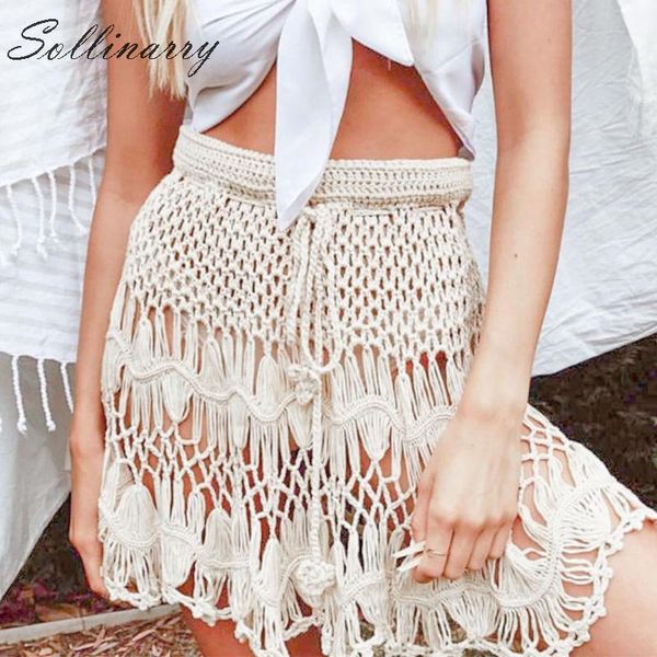 

skirts sollinarry hollow out female short high waist transparent casual holiday skirt women beach mesh party, Black