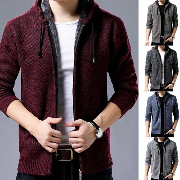 

men's jackets large size m-3xl jacket men autumn winter long sleeve plush liner zip pockets knitted hooded coat jaquetas, Black;brown