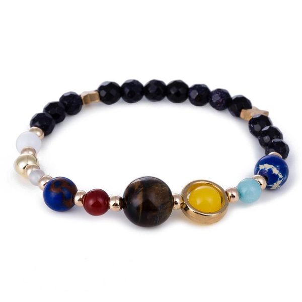 

universe galaxy the eight planets in solar system guardian star natural stone beads bracelet bangle for women & men beaded, strands, Black