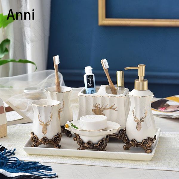 

bath accessory set european vintage home bathroom accessories creativity deer decorative household restroom ceramic five piece toiletries