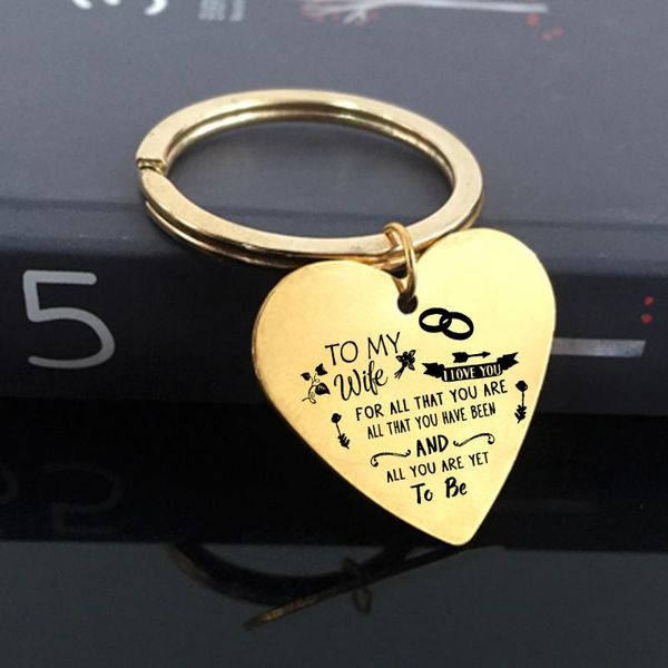 

keychains personalized haert engraved keychain to my wife i love you ring bag charm key holder valentine's day gifts, Silver