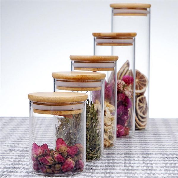 

175ml clear glass jar sealed canister storage container for loose tea coffee bean sugar salt (6.5*8cm, with bamboo lid) bottles & jars