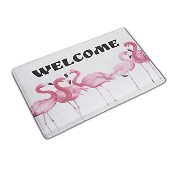 

pink flamingo welcome funny non-slip doormat indoor outdoor kitchen floor rug front door mat flannel carpet carpets