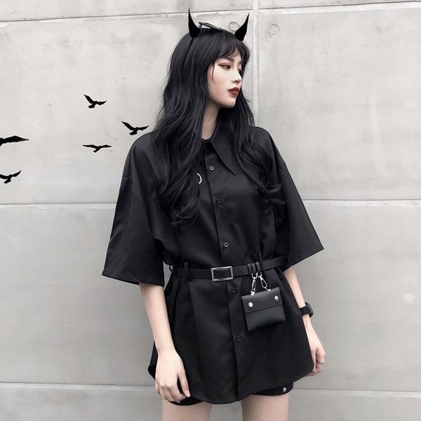 

women's blouses & shirts 2021 korean loose long shirt women summer black blouse harajuku style streetwerar blusas with belt wallet 2287, White