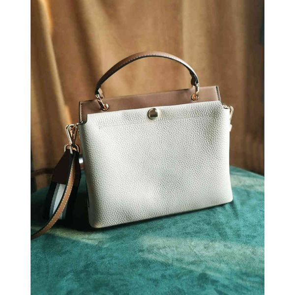 

new layer cowhide portable single shoulder messenger leather women's bag double shoulder with contrast color trendy korean fashion